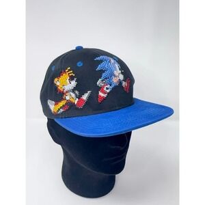 Sonic The Hedgehog and Tails Think Fast SEGA Pixel Snapback Cap Hat OSFM